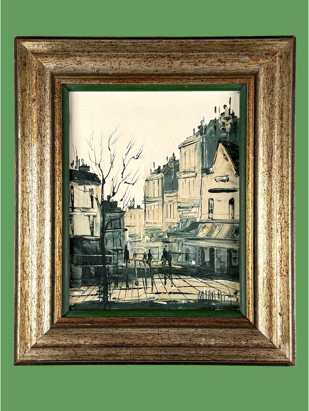 Vintage Signed Italian Oil Painting Street Scene Mid Century Framed 9x10 in Art